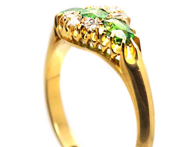 Edwardian 18ct Gold Cluster Ring set with Green Garnets & Diamonds