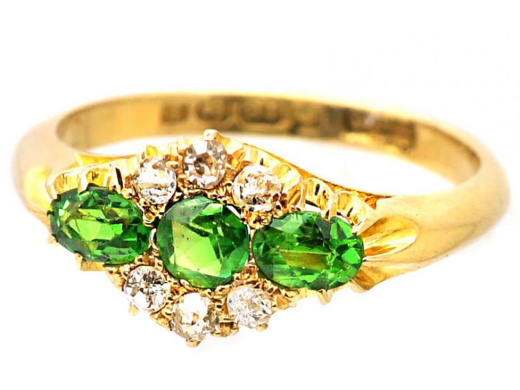 Edwardian 18ct Gold Cluster Ring set with Green Garnets & Diamonds