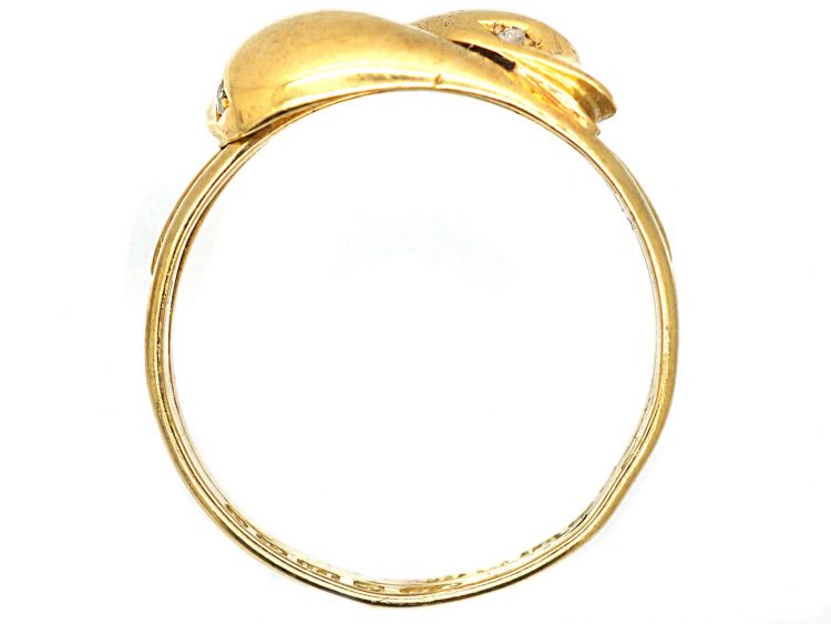 Edwardian 18ct Gold Double Snake Ring with Rose Diamond Eyes