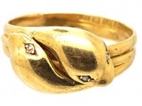 Edwardian 18ct Gold Double Snake Ring with Rose Diamond Eyes