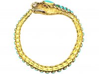 Victorian 18ct Gold Snake Bracelet set with Turquoise, Diamonds & Cabochon Rubies