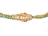 Victorian 18ct Gold Snake Necklace set with Diamonds & Turquoise with Ruby Eyes