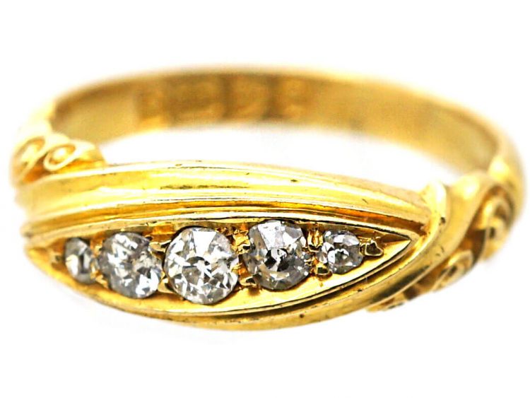 Victorian 18ct Gold Five Stone Diamond Slanted Ring