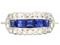 Early 20th Century Platinum, Sapphire & Diamond Rectangular Cluster Ring