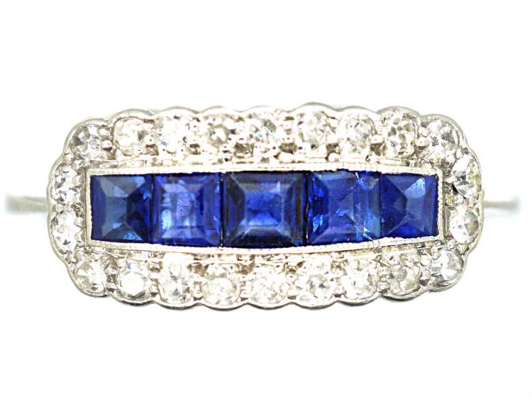 Early 20th Century Platinum, Sapphire & Diamond Rectangular Cluster Ring