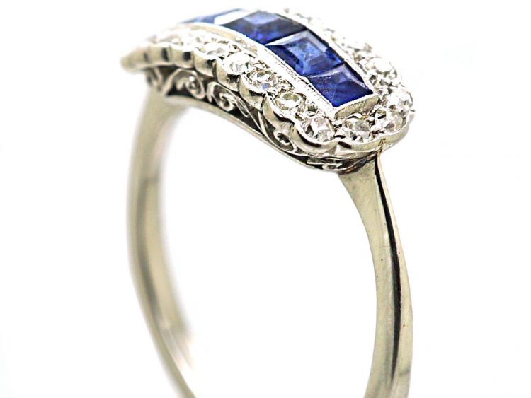 Early 20th Century Platinum, Sapphire & Diamond Rectangular Cluster Ring