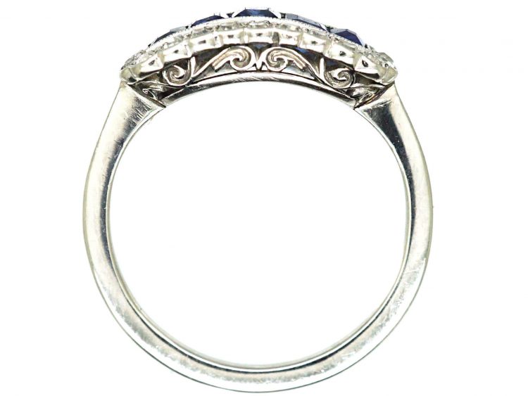 Early 20th Century Platinum, Sapphire & Diamond Rectangular Cluster Ring