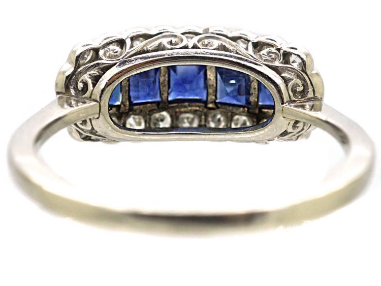 Early 20th Century Platinum, Sapphire & Diamond Rectangular Cluster Ring