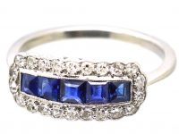 Early 20th Century Platinum, Sapphire & Diamond Rectangular Cluster Ring