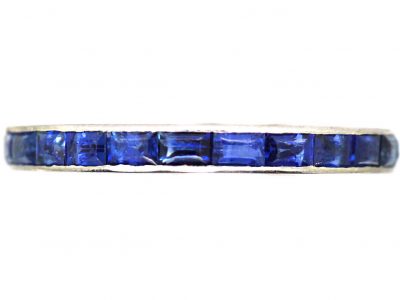 Art Deco Narrow Platinum Eternity Ring set with Sapphires