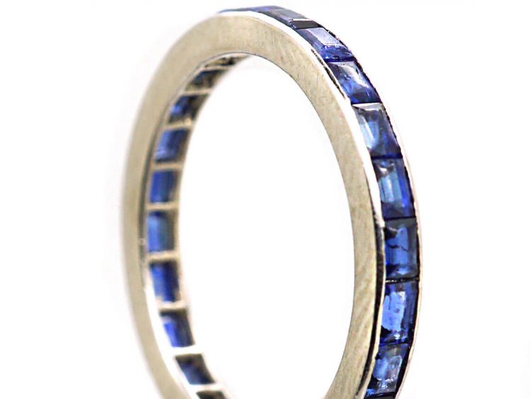 Art Deco Narrow Platinum Eternity Ring set with Sapphires