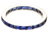 Art Deco Narrow Platinum Eternity Ring set with Sapphires