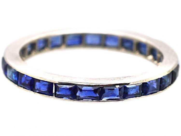 Art Deco Narrow Platinum Eternity Ring set with Sapphires