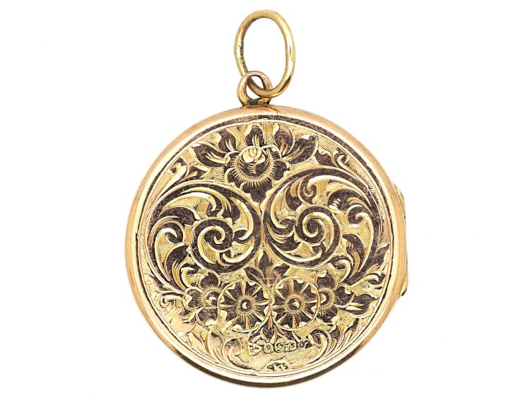 Edwardian 9ct Gold Round Locket with Engraved Heart Detail