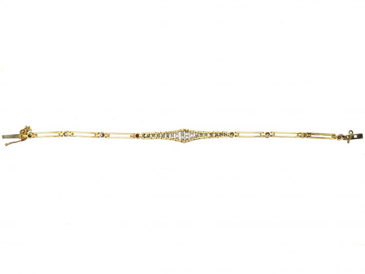 Edwardian 15ct Gold & Platinum Diamond Bracelet with Diamond Set Strap