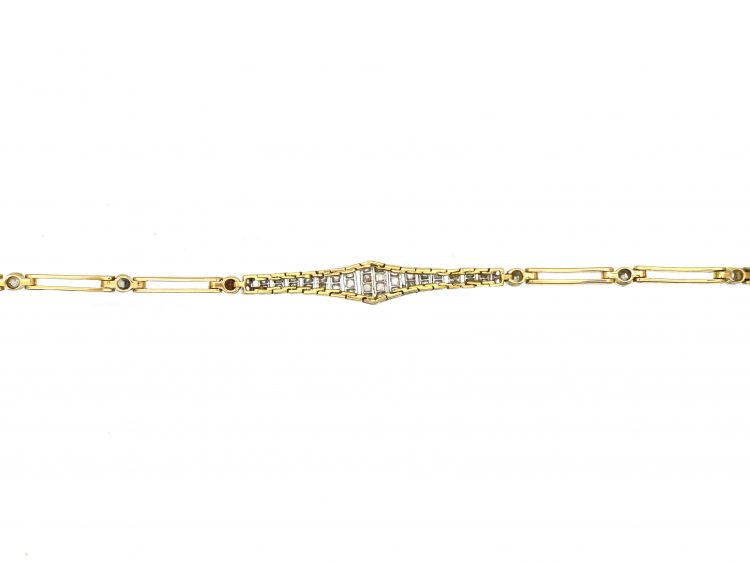 Edwardian 15ct Gold & Platinum Diamond Bracelet with Diamond Set Strap