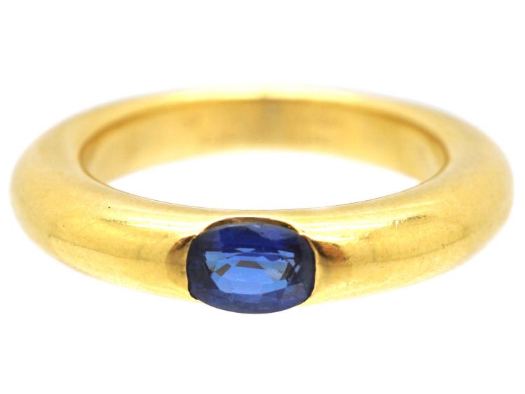 18ct Gold Ellipse Ring set with a Sapphire signed by Cartier