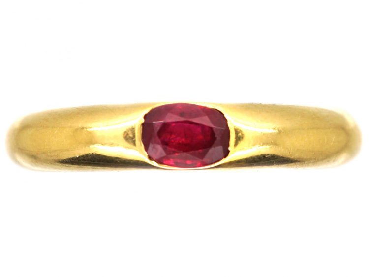 18ct Gold Ellipse Ring set with a Ruby signed by Cartier