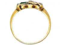 Victorian 18ct Gold Double Heart Ring set with an Emerald & a Diamond