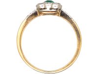 Edwardian 18ct Gold & Platinum, Emerald & Diamond Cluster Ring with Diamond Set Shoulders