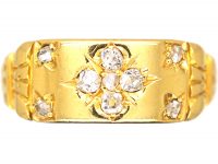 Victorian 18ct Gold Ring with Flower Motif set with Diamonds