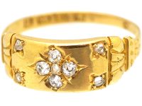 Victorian 18ct Gold Ring with Flower Motif set with Diamonds