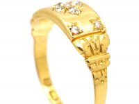 Victorian 18ct Gold Ring with Flower Motif set with Diamonds