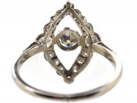 Edwardian Platinum Navette Shaped Ring set with Diamonds