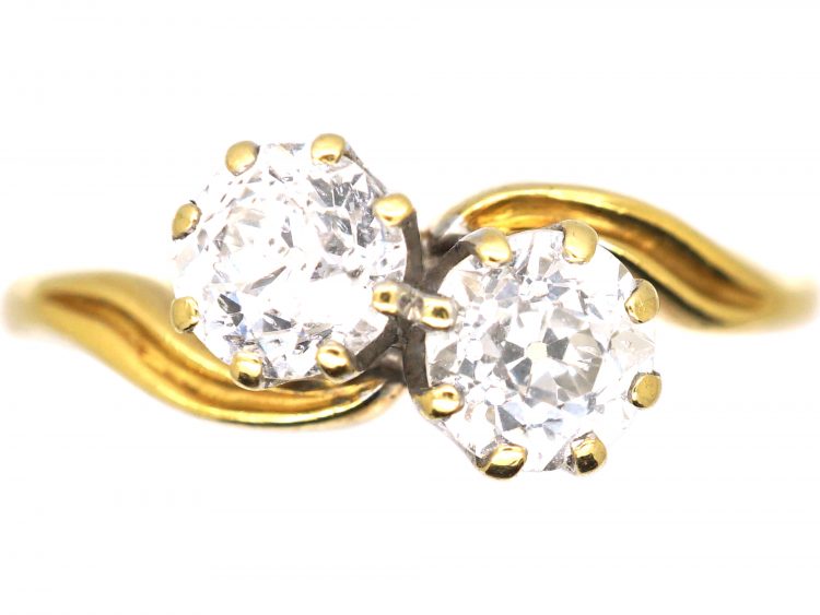 Edwardian 18ct Gold, Two Stone Diamond Crossover Ring