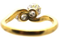 Edwardian 18ct Gold, Two Stone Diamond Crossover Ring