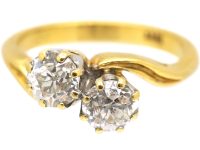 Edwardian 18ct Gold, Two Stone Diamond Crossover Ring