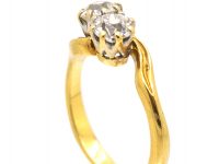 Edwardian 18ct Gold, Two Stone Diamond Crossover Ring