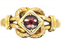 Edwardian 9ct Gold Knot Ring set with a Garnet