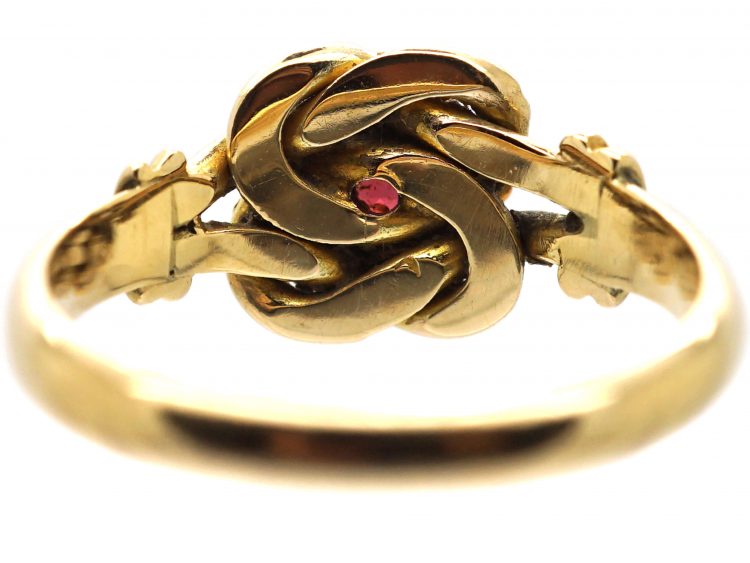 Edwardian 9ct Gold Knot Ring set with a Garnet