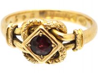 Edwardian 9ct Gold Knot Ring set with a Garnet