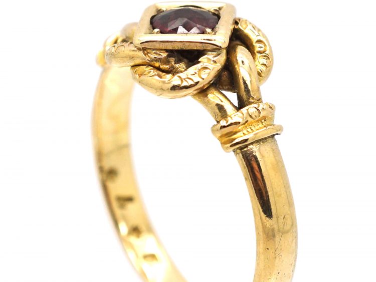 Edwardian 9ct Gold Knot Ring set with a Garnet