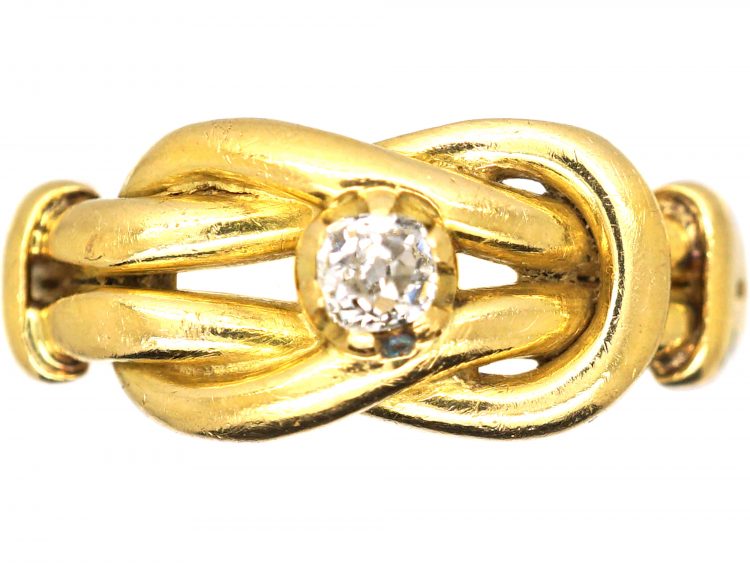 Edwardian 18ct Gold Lover's Knot Ring set with a Diamond