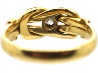 Edwardian 18ct Gold Lover's Knot Ring set with a Diamond