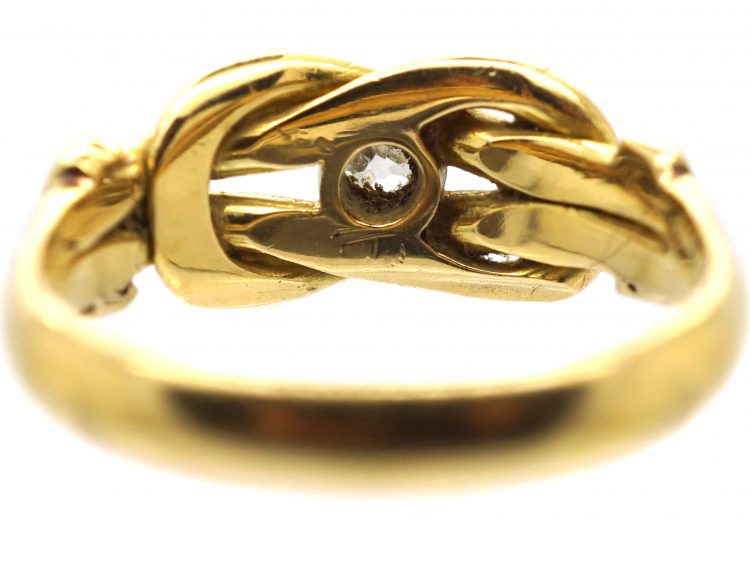 Edwardian 18ct Gold Lover's Knot Ring set with a Diamond