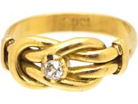 Edwardian 18ct Gold Lover's Knot Ring set with a Diamond