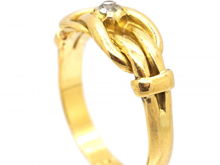 Edwardian 18ct Gold Lover's Knot Ring set with a Diamond