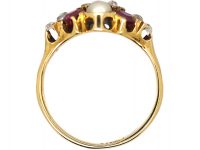 Victorian 18ct Gold Ring set with Rubies, Rose Diamonds & Natural Split Pearls