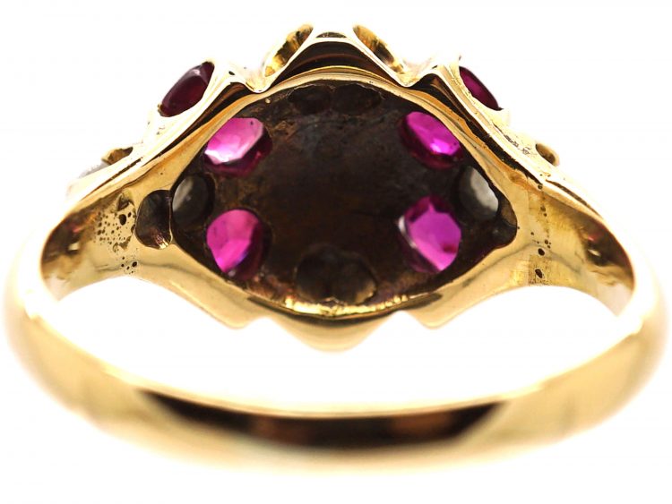 Victorian 18ct Gold Ring set with Rubies, Rose Diamonds & Natural Split Pearls