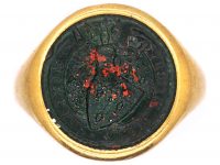 Early Victorian 18ct Gold Signet Ring with Bloodstone Intaglio of a Crest