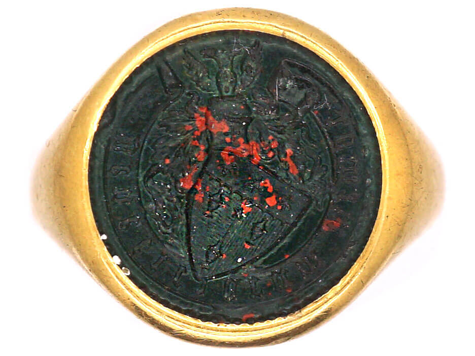 Early Victorian 18ct Gold Signet Ring with Bloodstone Intaglio of a ...