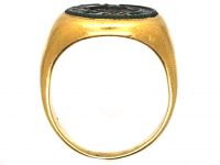 Early Victorian 18ct Gold Signet Ring with Bloodstone Intaglio of a Crest