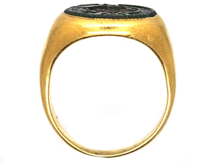 Early Victorian 18ct Gold Signet Ring with Bloodstone Intaglio of a Crest