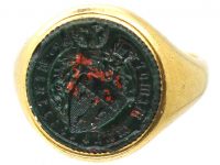 Early Victorian 18ct Gold Signet Ring with Bloodstone Intaglio of a Crest