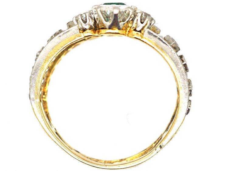 French 18ct Gold & Platinum Lattice Work Ring set with an Emerald & Diamonds