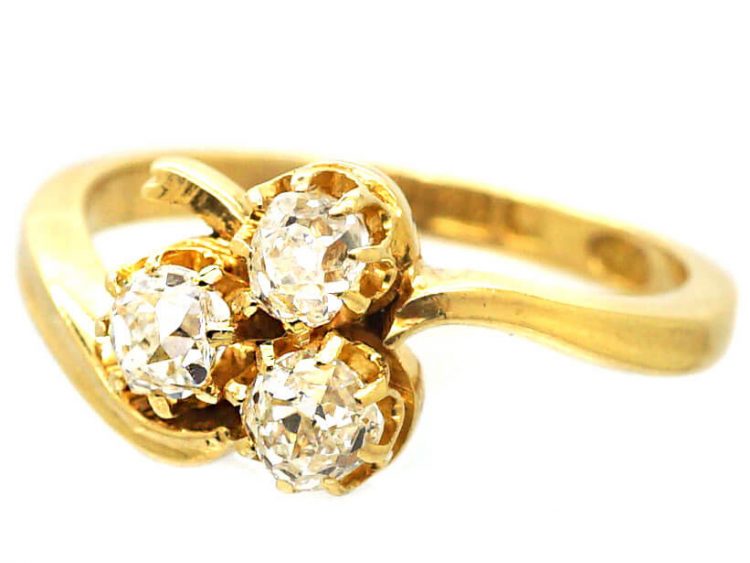 Edwardian 18ct Gold Trefoil Ring set with Three Diamonds